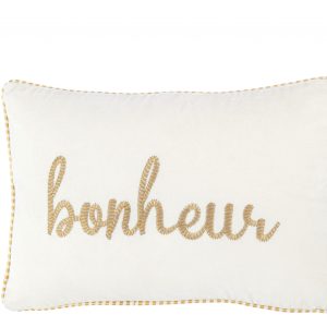 Coussin Bonheur Textile Blanc/Or- J-LINE