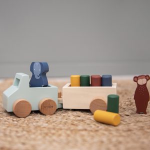 VOITURE AVEC REMORQUE EN BOIS ANIMAUX – TRIXIE BABY