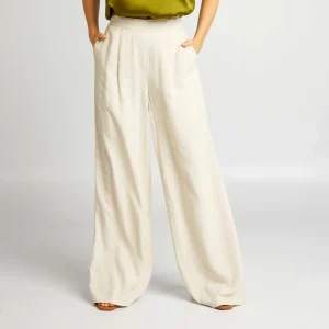 Pantalon large en lin Beige