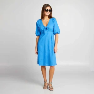 Robe genoux avec nœud fantaisie Bleu