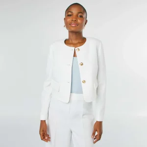 Veste tailleur coupe courte avec boutons dorés BLANC