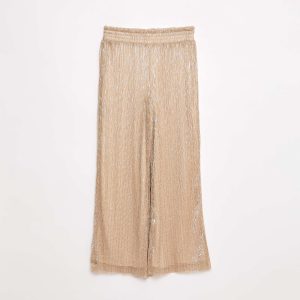 Pantalon large fin en maille brillante BEIGE