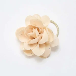 Gros chouchou à fleur avec strass BEIGE