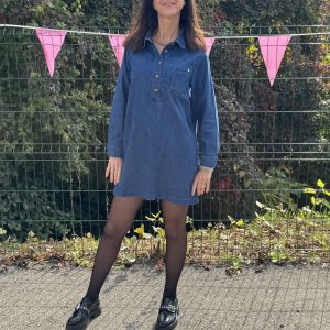 Robe en jeans avec broderie cœur doré- PM MERE FILLE