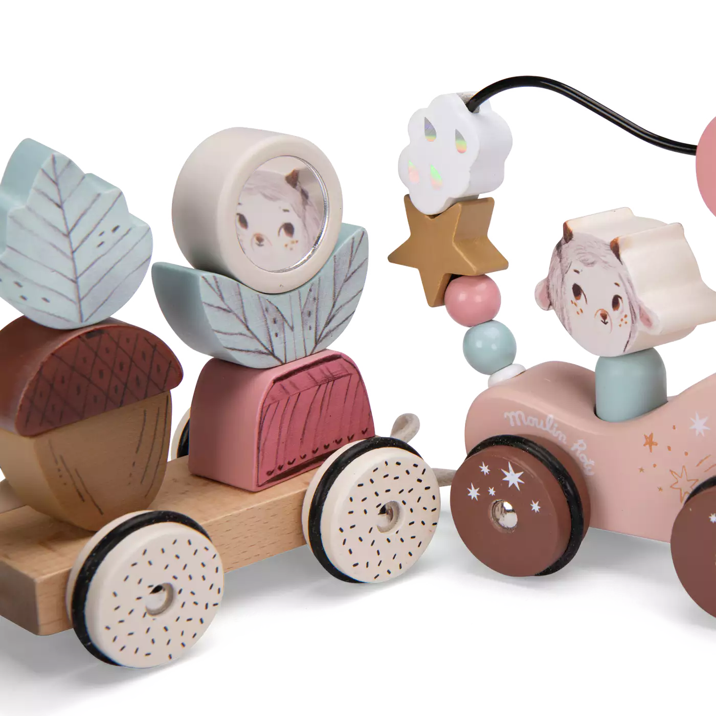 TRAIN D’ACTIVITÉS A TIRER EN BOIS APRES LA PLUIE-MOULIN ROTY – Image 3