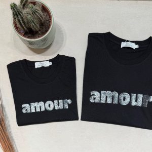 Tee-shirt noir Amour argenté Enfant – PM MERE FILLE