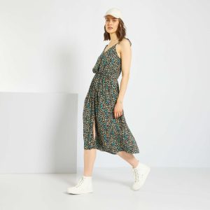 Robe fleurie à fines bretelles Bleu marine