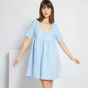 Robe courte unie en coton Bleu