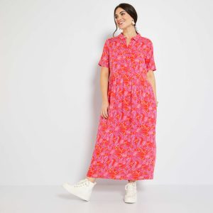 Robe longue boutonnée Rouge/fushsia