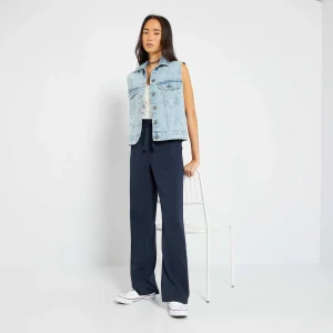 Pantalon large cropped à motifs Bleu