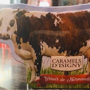 CARAMELS D’ISIGNY AVEC UNE BOITE MÉTALLIQUE EN FORME DE VACHE 75 GR